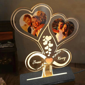 Personalized Double Heart With Infinity LED Photo Lamp With ...