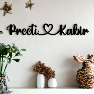 Personalized Wooden Wall Emblem With Couple Name And Heart S...