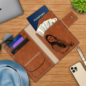 Personalized Tan Passport Holder For Man And Woman With 7 Compartments