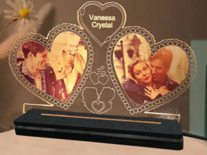Customized Double Heart Photo LED Lamp With Name