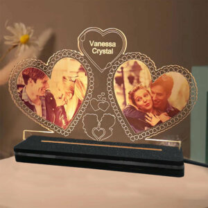 Customized Double Heart Photo LED Lamp With Name