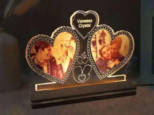 Customized Double Heart Photo LED Lamp With Name
