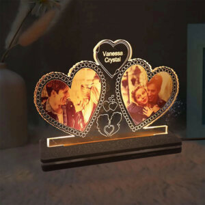 Customized Double Heart Photo LED Lamp With Name