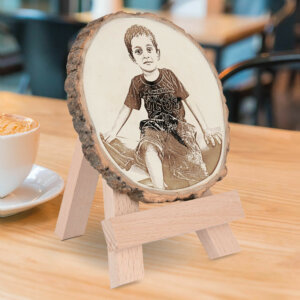 Personalized Natural Wooden Slice Photo Frame with Wood Stan...