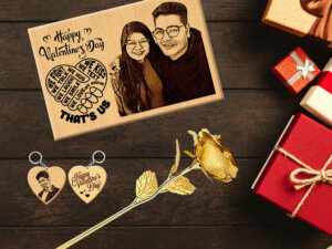 Vday Gift Combo Wood Frame & 24K Gold Plated Rose With ...