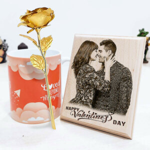 Vday Gift Combo Wood Frame & 24K Gold Plated Rose With ...