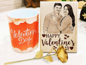 Vday Gift Combo Wood Frame & 24K Gold Plated Rose With ...