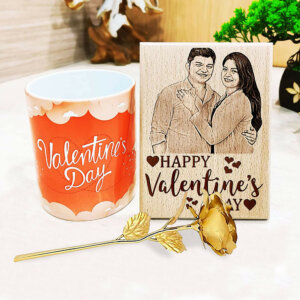 Vday Gift Combo Wood Frame & 24K Gold Plated Rose With ...