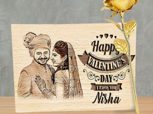 Personalized Vday Gift Combo Wood Frame & 24K Gold Plat...