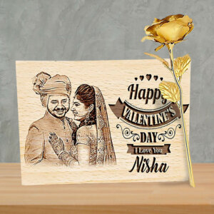 Vday Gift Combo Wood Frame & 24K Gold Plated Rose With ...