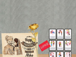 Vday Gift Combo Wood Frame & 24K Gold Plated Rose With ...