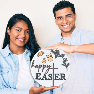 Happy Easter Sign Wooden Plate For Hanging Easter Decoration...