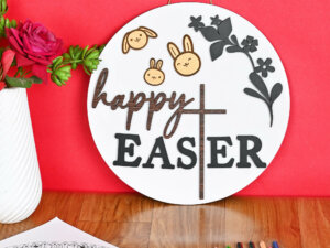Happy Easter Sign Wooden Plate For Hanging Easter Decoration...
