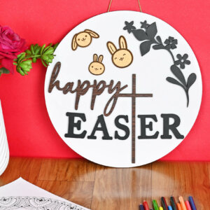 Happy Easter Sign Wooden Plate For Hanging Easter Decoration...