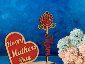 Wooden Mom Rose and Mother Day Heart with Stand Gift For Mom