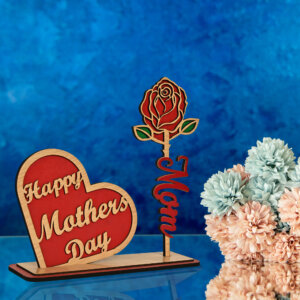 Wooden Mom Rose and Mother Day Heart with Stand Gift For Mom