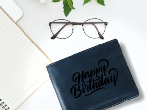 Men Blue PU Leather Personalized Photo Wallet For Birthday