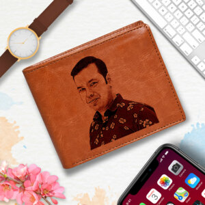 Men’s Personalized Tan Wallet With Photo For Birthday Gift