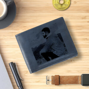 Men Blue PU Leather Personalized Photo Wallet For Birthday