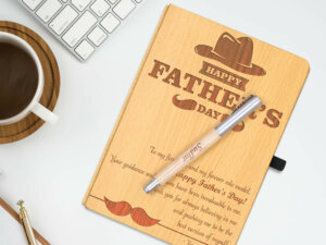 Personalized Handcrafted Wood Diary with Pen Gift For Father