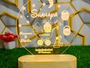 Personalized Premium Round LED Lamp For Baby With Wood Stand