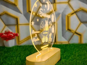 Personalized Premium Round LED Lamp For Baby With Wood Stand