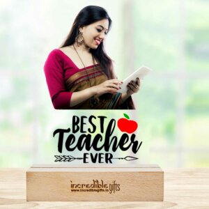 Personalized Photo Frame For Best Teacher Ever With Wood Stand