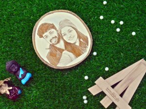 Personalized Natural Wooden Slice Photo Frame For Couple