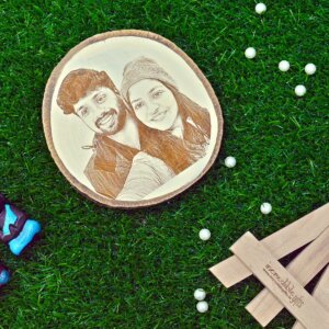 Personalized Natural Wooden Slice Photo Frame For Couple