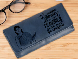 Personalized Blue Vegan Leather Photo Wallet For Teacher