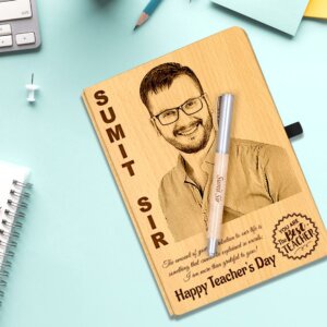 Personalized Incredible Gift For Teacher Wooden Photo Diary & Pen