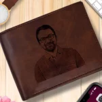 Personalized Men's Colleague Photo Brown Wallet With Company Logo
