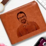 Tan Men's Engraved Wallet Custom Gift for Your Colleague