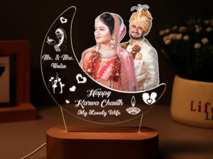 Personalized Moon LED Light Photo Frame Gift for Karwa Chauth