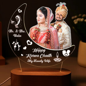 Personalized Moon LED Light Photo Frame Gift for Karwa Chauth