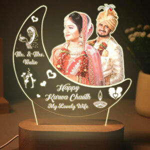 Personalized Moon LED Light Photo Frame Gift for Karwa Chauth