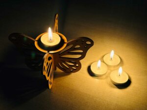 Butterfly Wooden Diya Stand For Diwali With Tealight Candles