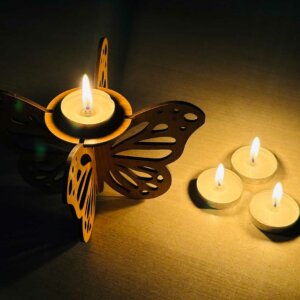 Butterfly Wooden Diya Stand For Diwali With Tealight Candles