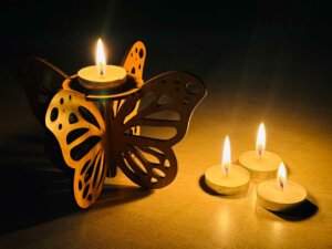 Butterfly Wooden Diya Stand For Diwali With Tealight Candles
