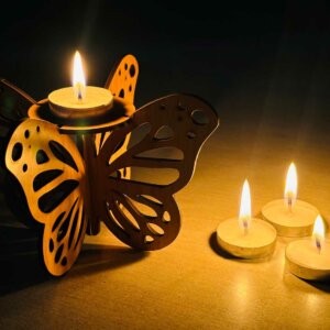 Butterfly Wooden Diya Stand For Diwali With Tealight Candles