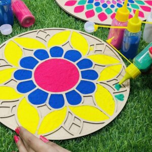 Flower Design Reusable Rangoli Stencil with 6 rangoli colour...