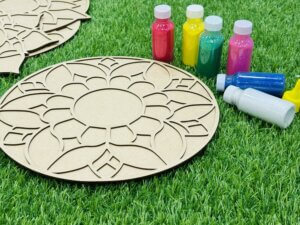 Flower Design Reusable Rangoli Stencil with 6 rangoli colour...