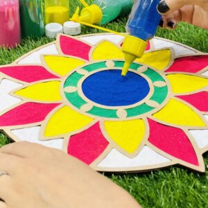 Sun Flower Reusable Stencil for floor with 6 rangoli colours