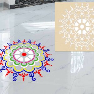 Wooden Jhoti Design Stencil For Floor With 6 Rangoli Colours