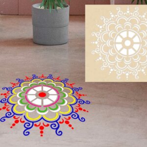 Wooden Jhoti Design Stencil For Floor With 6 Rangoli Colours