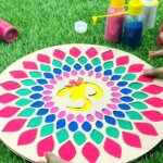 Reusable Wooden Om Rangoli Stencil for floor with rangoli colour