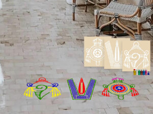 Divine Harmony Shanku Chakra Rangoli Stencils Set with 6 Col...