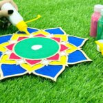 Lotus Design Reusable Stencil for floor with 6 rangoli colours