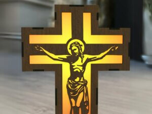 Jesus Cross LED Candle Wooden Wall Mount Decor