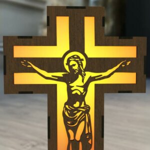 Jesus Cross LED Candle Wooden Wall Mount Decor